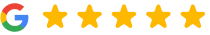 Google logo with five gold stars.